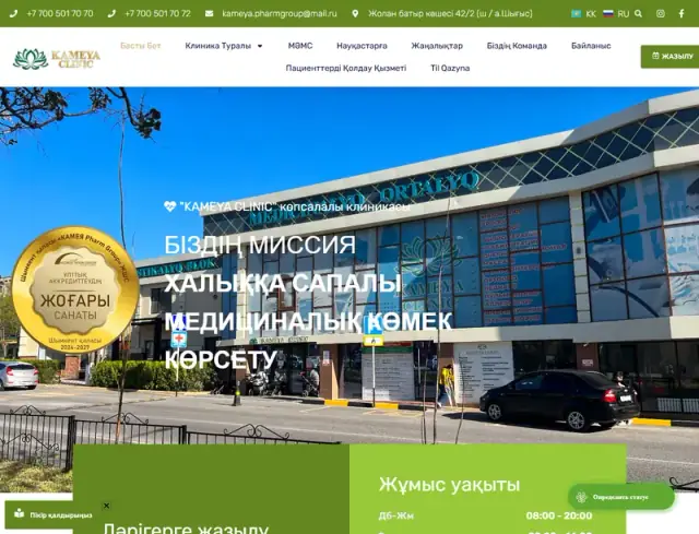 Главная страница сайта: kameyaclinic.kz