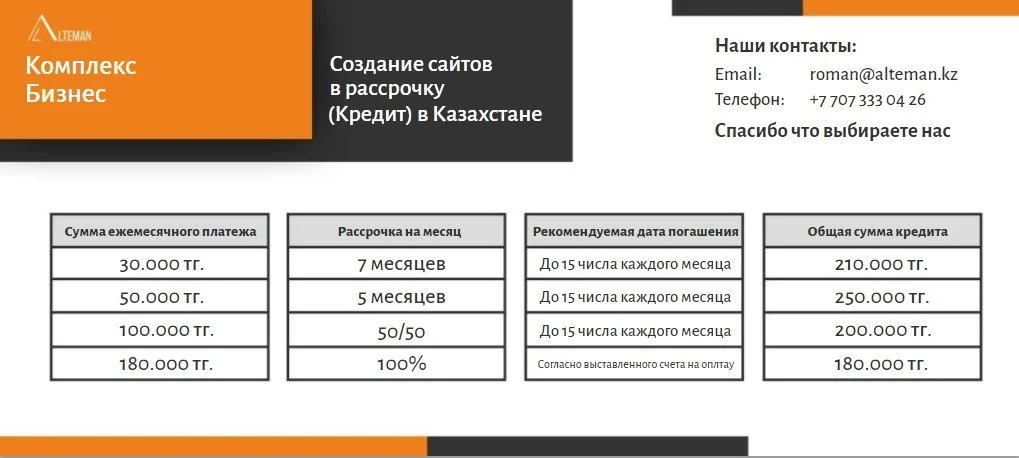 Создание сайтов в кредит и в рассрочку в Уральске 1